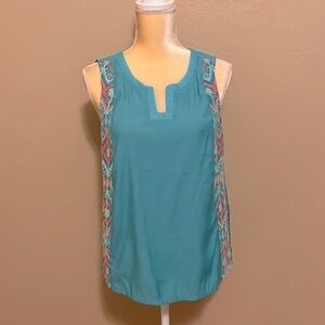 Nwt Color Block Light Blue Embroidered Sleeveless Blouse Size S